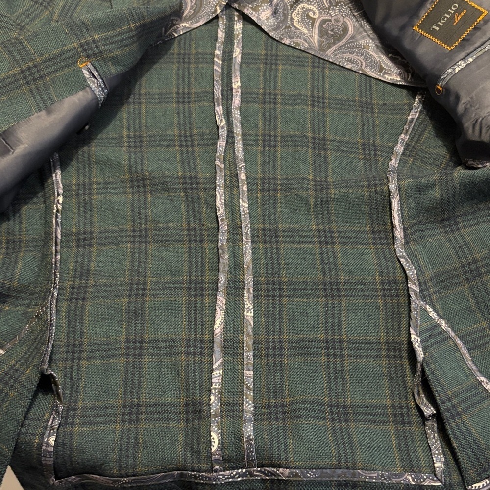Tiglio Luxe Hunter Green w/Black Windowpane Veneto Wool | EUC | Sz 42R - Picture 6 of 9